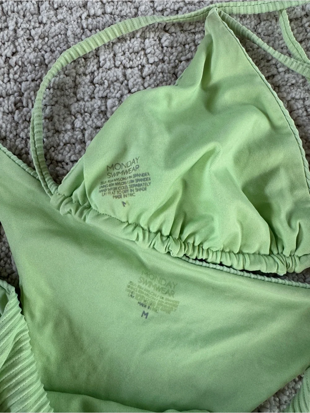 Monday Swimwear Ribbed String Bikini Set in Light Green